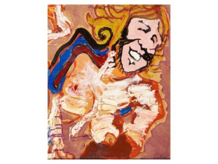 360. tétel, Sváby Lajos  Abádszalók, 1935 -    A kacér hölgy  Olaj, farost  50 × 40 cm    Szerepelt korábban a BÁV 3. Kortárs Aukcióján 2002-ben (9. tétel)