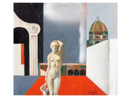 357. tétel, Szentgyörgyi Kornél  Budapest, 1916 - Budapest, 2006  Firenze (1981)  Olaj, farost  90 × 100 cm  Jelezve jobbra lent:  Szentgyörgyi 1981