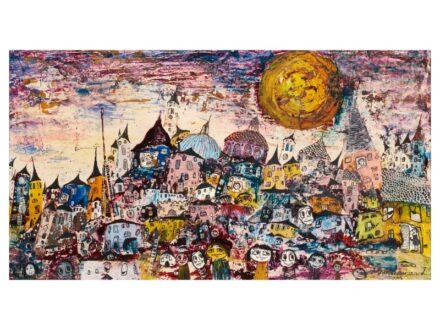 349. tétel, Bornemisza László  Tiszadada, 1910 - Budapest, 1995  Meseváros (1975)  31 × 56 cm  Jelezve jobbra lent:  Bornemisza L. 975.