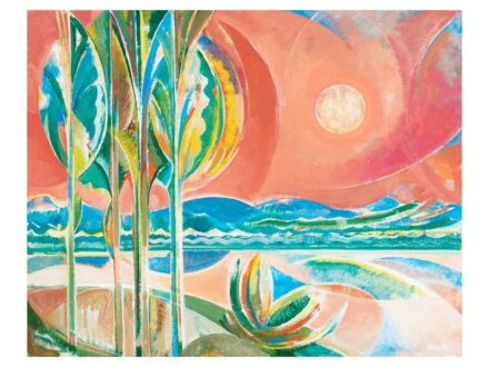 348. tétel, Hock Ferenc  1924 – 2012  Holdas táj  80 × 100 cm  Olaj, farost  Jelezve jobbra lent:  Hock