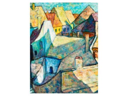 340. tétel, Sümegi Vera  Budapest, 1925 -   Fények árnyékok Szentendre  Olaj, vászon  80 × 60 cm