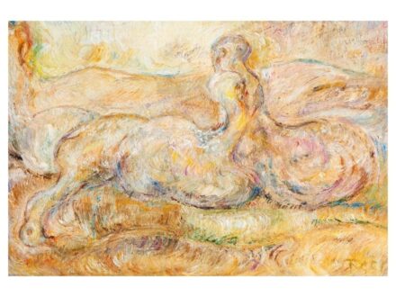 337. tétel, Tóth Menyhért  Mórahalom, 1904 - Budapest, 1980  Pulykák (1950)  Olaj, papír  40 × 60 cm  Jelezve jobbra lent:  TM 50