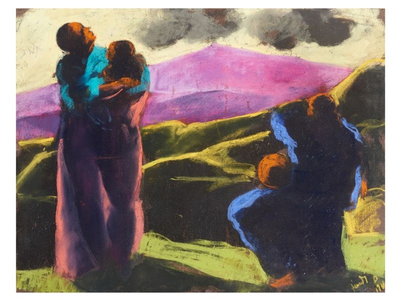 333. tétel, Jándi Dávid  Jánd, 1893 - Nagybánya, 1944  Dombtetőn (1928)  Pasztell, papír  480 × 620 mm  Jelezve jobbra lent:  Jándi D. 1928