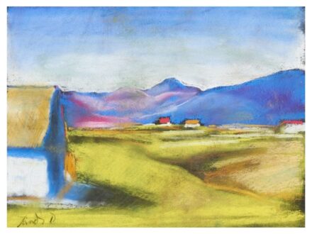 332. tétel, Jándi Dávid  Jánd, 1893 - Nagybánya, 1944  Nagybányai legelő  Pasztell, papír  330 × 440 mm  Jelezve balra lent:  Jándi D.