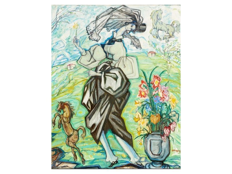 330. tétel, Batthyány Gyula  Ikervár, 1887 - Budapest, 1959  Műlovarnő  Olaj, vászon  74 × 61 cm  Jelezve jobbra lent:  Batthyány