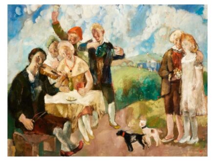328. tétel, Vadász Endre  Szeged 1901 - Budapest, 1944  Muzsika (1925)  Olaj ,vászon  80 × 104 cm  Jelezve balra lent:  Vadász 923