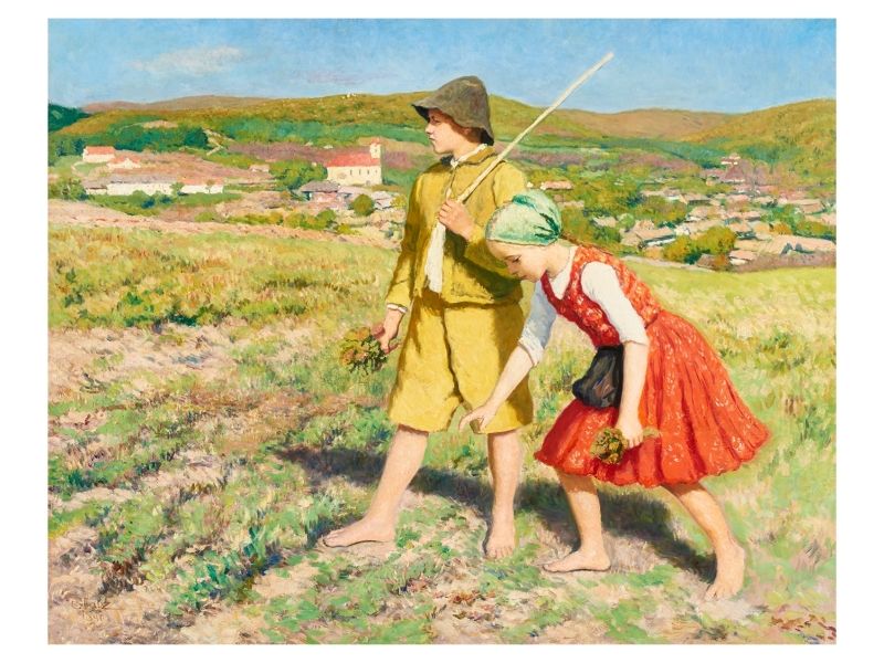 326. tétel, Glatz Oszkár  Budapest, 1872 - Budapest, 1958  Gyerekek  Olaj, vászon  100 × 120 cm  Jelezve balra lent:  Glatz