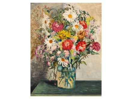 322. tétel, Vörös Géza  Nagydobrony, 1897 - Budapest, 1957  Virágcsendélet  Olaj, vászon  81 × 60 cm  Jelezve jobbra lent:  Vörös Géza