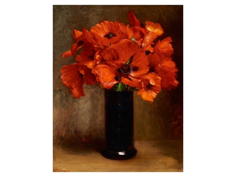 319. tétel, Tschaggeny, Frédéric Pierre   1851 - 1921  Pipacsok  Olaj, fa  78 × 60 cm  Jelezve balra lent:  Fred. Tschaggeny    Szerepelt korábban a BÁV 33. Képaukcióján (269. tétel)