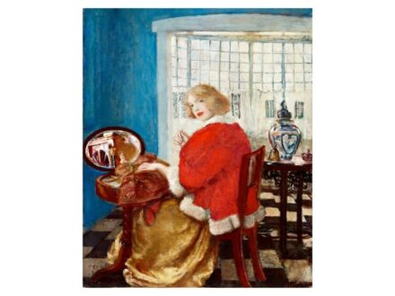 307. tétel, Csók István  Sáregres, 1865 - Budapest, 1961  Interieur (1916 körül)  Olaj, vászon  69 × 55 cm  Jelezve balra lent:  Csók I. B.pest 19??