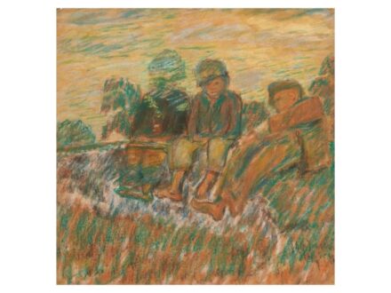 305. tétel, Nagy István  Csíkmindszent, 1873 - Baja, 1937  Pihenők  Pasztell, papír  430 × 430 mm  Jelezve jobbra lent:  Nagy István