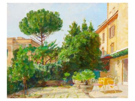 300. tétel, Vidovszky Béla  Gyoma, 1883 - Budapest, 1973  Római udvar  Olaj, vászon  40 × 50 cm  Jelezve jobbra lent:  Vidovszky