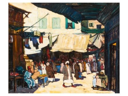 298. tétel, Bardócz Árpád  Budapest, 1882 - Budapest, 1938  Keleti utcarészlet (1933)  Olaj, vászon  80 × 100 cm  Jelezve jobbra lent:  Bardócz Árpád 933