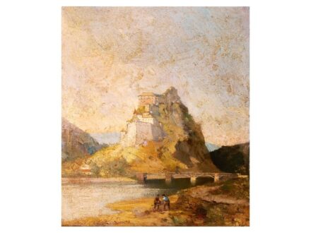 287. tétel, Háry Gyula  Zalaegerszeg, 1864 - Budapest, 1946  Vár  Olaj, vászon  42 × 35 cm  Jelezve jobbra lent:  Háry Gy.