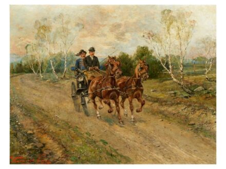 270. tétel, Kubányi Lajos  1855 - 1912  Kocsikázás (1894)  Olaj, vászon  69 × 55 cm  Jelezve balra lent:  Kubányi Lajos 894.