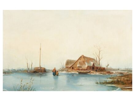 266. tétel, Appian, Adolphe  Lyon, 1818 - Lyon, 1898  Téli tájkép (1849)  Olaj, vászon  45 × 70,5 cm   Jelezve jobbra lent:  Appian 1849