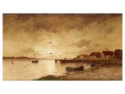 263. tétel, Kauffmann, Adolf  Troppau, 1848 - Bécs, 1916  Holdfényes kikötő  Olaj, vászon  65 × 121 cm  Jelezve jobbra lent:  A. Kauffmann, Paris