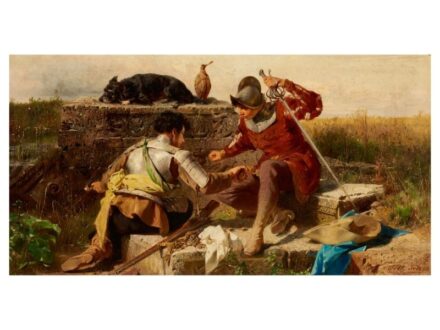 262. tétel, Till II., Johann  1827 - 1894  Kockázó katonák  Olaj, vászon  43 × 81 cm   Jelezve jobbra lent:  Till Johann