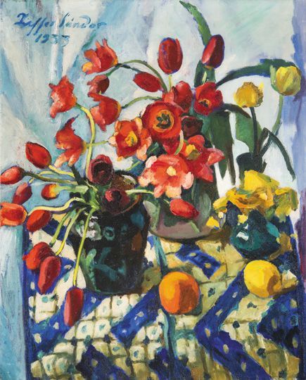 175. tétel, Tulipános csendélet naranccsal és citrommal, 1933