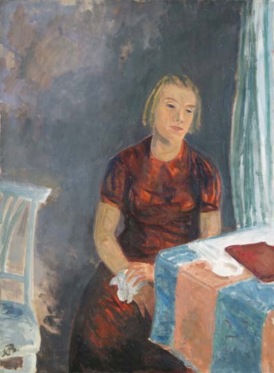 123. tétel, Elvira arcképe (Asztalnál ülő leány), 1937