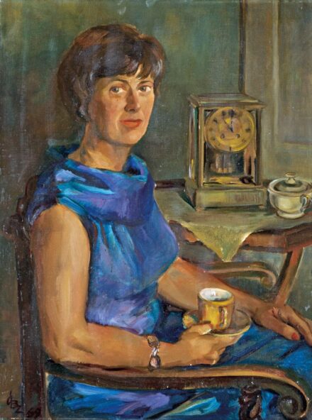 455. tétel, Kékruhás hölgy, 1969