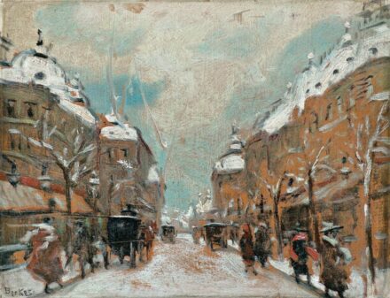 344. tétel, Berkes Antal (1874-1938): Téli utcarészlet