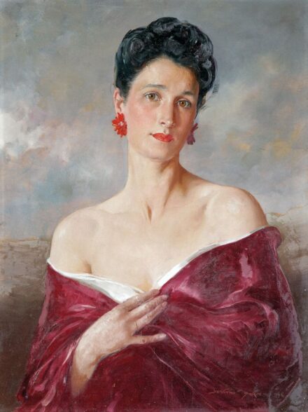 219. tétel, Szánthó Mária (1902-1994): Hölgy vörös stólában, 1946