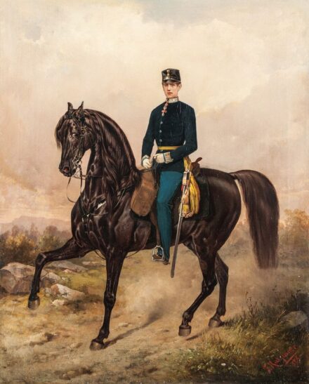 154. tétel, Katzianer, F. jelzéssel: Lovastiszt portréja, 1876