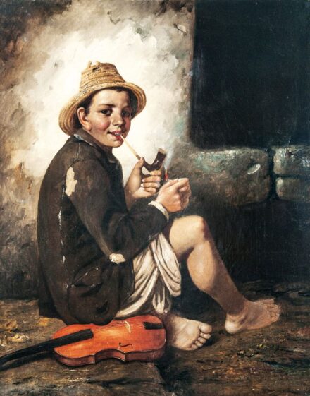 145. tétel, Valentiny János (1842-1902): Pipázó fiú
