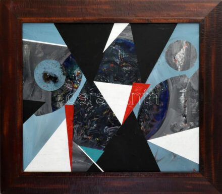 Koppány Attila (1947-): Égvilág. Akril, farost. Jelezve jobbra lent, a hátoldalon autográf felirattal. Fakeretben. 55x65 cm