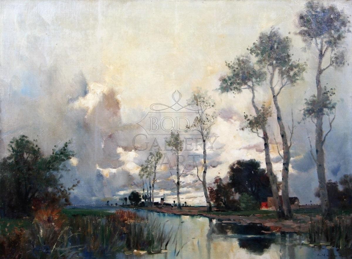 A. Harbe 20. sz első fele: Folyópart nyírfákkal