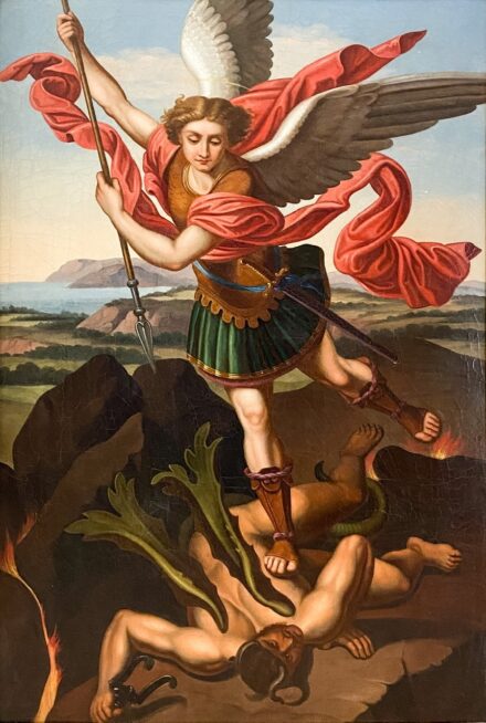 Ismeretlen 19.sz festő: Szent Mihály küzdelme a démonnal (Raffaelló után)