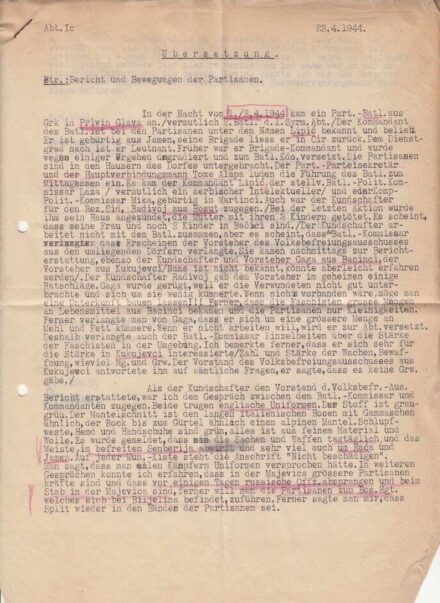 50-1649 1944 Partizán tevékenységről kémjelentés a Vajdasági Sid településről, 2 oldal/ EREDETI!!!!