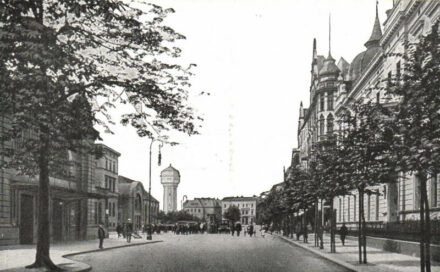 Katowice, Kattowitz; Bahnhofstrasse, Wasserturm / street of the railway station, water tower