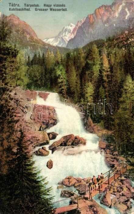 Tátra, Tarpatak, nagy vízesés, kiadja Feitzinger Ede No. 491. / waterfall