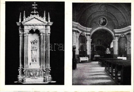 Máriabesnyő, Templom belső, kegyszobor; Kalántai photo, Storcz B. Mátyás dohánynagyárus kiadása