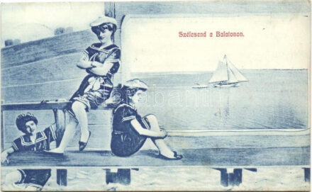 Balaton, szélcsend, matróz lányok