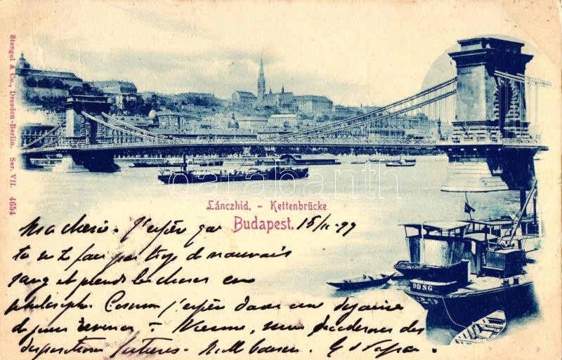 Budapest, Lánchíd, D.D.S.G. gőzhajó (fa)