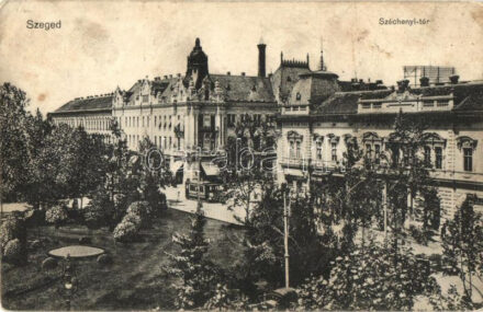 Szeged, Széchenyi tér, villamos, kiadja Pető Ernő (ázott / wet damage)