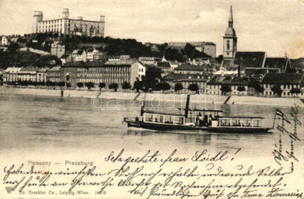 Pozsony, Pressburg, Bratislava; vár, gőzhajó / castle, steamship (EK)