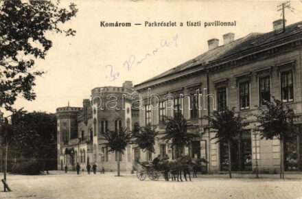Komárom, Komárno; park, tiszti pavilon, üzletek / park, officer pavilion, shops