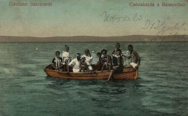 Balatonszárszó, Szárszó; Csónakázás a Balatonban; kiadja Szép Kálmán (ázott / wet damage)
