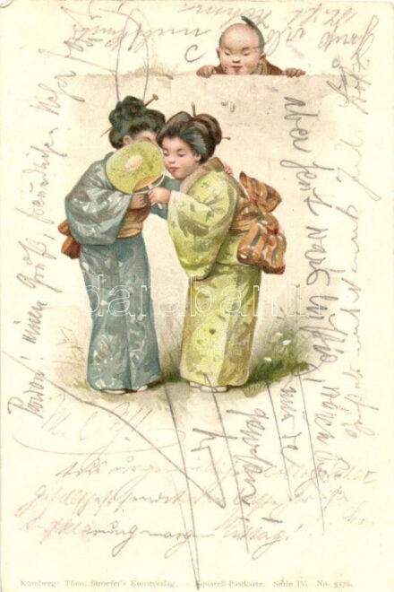 1899 Japanese geishas, art postcard, Theo-Stroefer's Kunstverlag, Aquarell-Postkarte Serie IV. No. 5376. litho (EB)