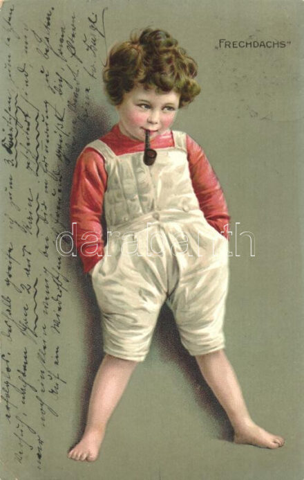 Frechdachs / Child with pipe, litho (EK)