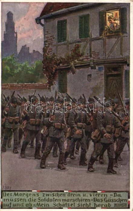 Deutschtum im Ausland, Unsere Feldgrauen / WWI German military art postcard, Soldatenliederkarte No. 15 s: Paul Hey (EK)