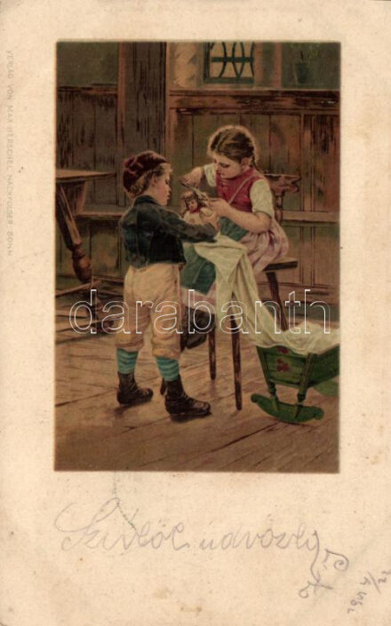 Children playing, Max Herschel's litho (EK)
