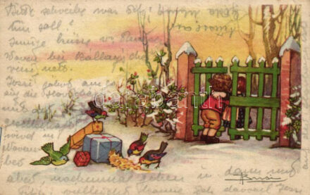 Children meeting at the gate, gifts, birds, Dell'Anne i Gasparini No. 752-2, s: Busi (fa)