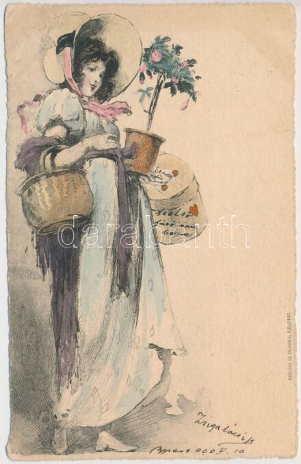 Kézzel festett Szénásy & Reimann művészlap / hand-painted Hungarian art postcard (EB)