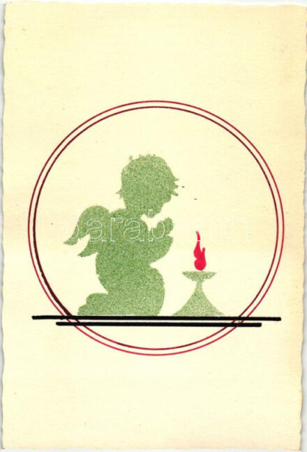 Religious silhouette postcard, praying angel (non PC)