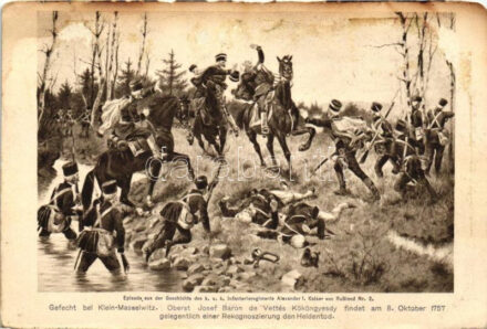 Gefecht bei Klein-Masselwitz. Oberst Josef Baron de Vettés Kököngyesdy findet am 1757 gelegentlich einer Rekognoszierung den Heldentod / K.u.K. military, Battle of Masselwitz